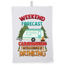 Hippowarehouse Weekend forecast caravanning with a chance of drinking Tea Towel Eco Printed Dish Cloth Kitchen accessory 50cmx70cm 100% Cotton