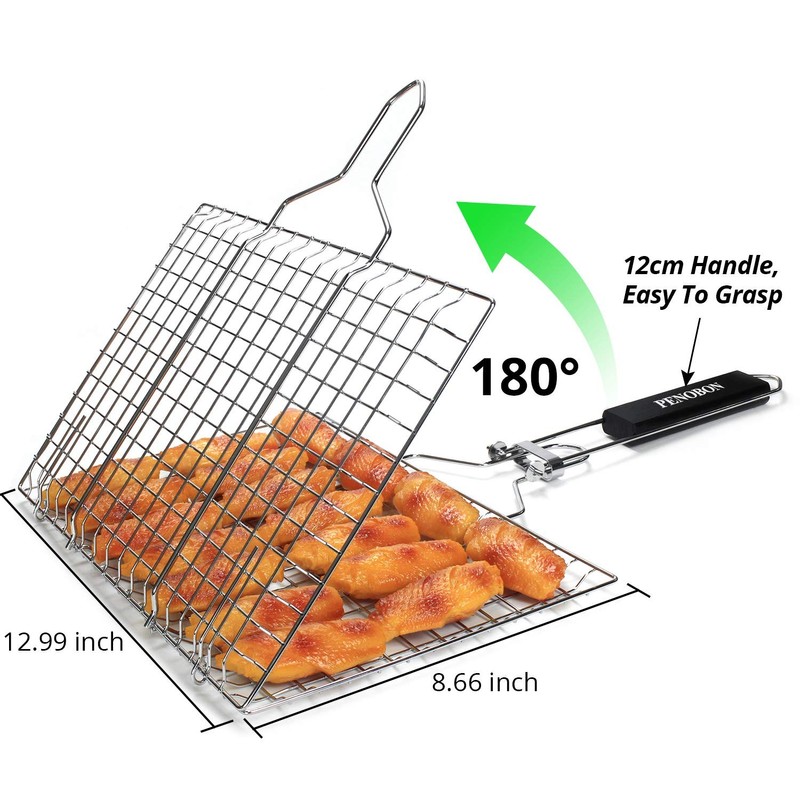 penobon Fish Grilling Basket, Folding Portable Stainless Steel Bbq Grill
