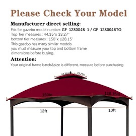 SCOCANOPY Burgundy Ripstop Replacement Roof for Lowe's Allen Roth 10X12 Gazebo Model #GF-12S004B-1/ GF-12S004BTO/TPGAZ17-002C