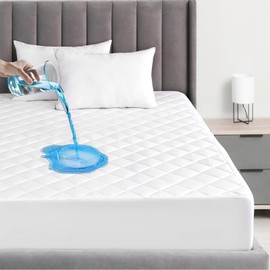 Quilted Waterproof Mattress Protector, JOMWEN Extra Deep Mattress Topper, Fitted Bed Cover, Comfortable and Machine Washable Bed Pad (White, Double 137 x 190+30cm)