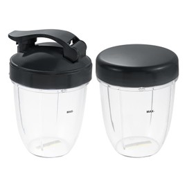 DRELD 2 Sets of Blender Cups 18oz with Flat Lid and Flip Top to-Go Lid Replacement for Nutribullet Juicer Beaker 18Oz 600w 900w