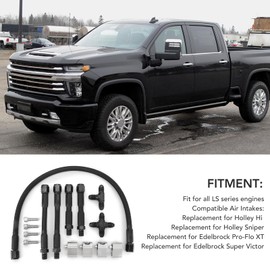 Coolant Crossover Hose Kit, Stainless Steel 4 Port Crossover Hose Kit with 4AN Port, Engine Steam Hoses Steam Vent Hose Kit for LS Series Engine, Compatible with Most Air Intakes