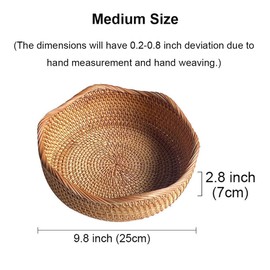 RT&BS Rattan Bread Baskets for Serving, Handmade Round Fruit Bowls, Handwoven Fruit Basket for Kitchen, Store, Restaurant, Outdoor, Party (Honey Brown, Medium)