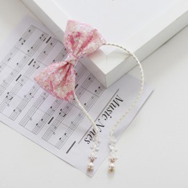 Summer Crystal Sparkling Sequins Large Bow Headband with Pearl Earring Pendants For Girls - Nonslip Lovely Hair Accessory For Everyday, Birthday and Parties (White Pink)