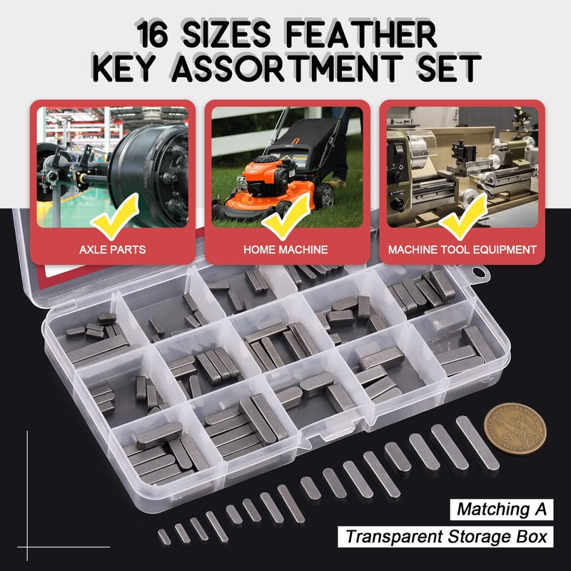 Hilitchi 144pcs 16 Sizes Carbon Steel Round Ended Feather Key