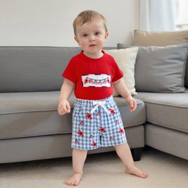 kacubwyy 4Th of July Toddler Boys Summer Clothes Truck Flag T-Shirt Plaid Shorts 2Pcs Little Kids Outfits Set