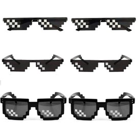 6 Pack Thug Life Sunglasses, Deal with It Glasses 8 Bit Pixel Mosaic Glass- Black