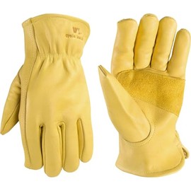Wells Lamont - Guantes de trabajo de piel para hombre, piel de vaca reforzado con parche de palma, Saddletan, M (1129 M)