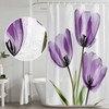 Purple Tulips Shower Curtain Set with Hook 72"x72",Spring Floral Botanical