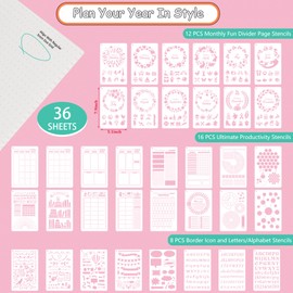Journal Stencils for Bullet Journaling-36 Pcs Reusable Journal Supplies Accessories Kit, Monthly/Weekly/Daily Planner Drawing Templates for Calendars, Schedules, Scrapbooking & Goal Tracking
