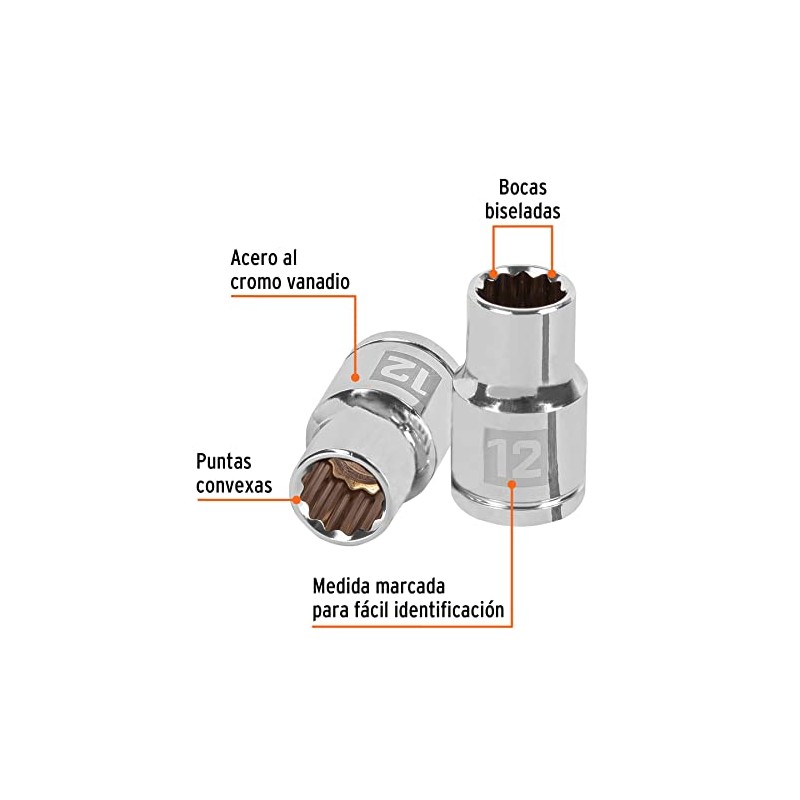 Truper D-1212-EM, Dado de 12 puntas, cuadro 1/2" de 12mm