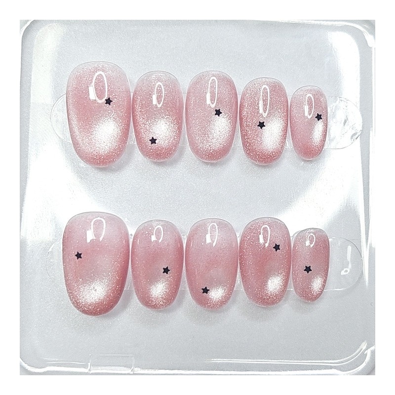 Round star magnet handmade nail tips - long stiletto /