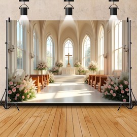ChloropLastid 10x8ft Church Wedding Backdrop European Luxurious Church Flowers Wedding Ceremony Photography Background for Bridal Shower Baptism Baby Shower Portrait Photoshoot Studio Props