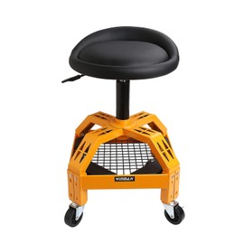 Rolling Garage Stool, 300LBS Capacity, Adjustable Height from 24 in to 28.7 in, Mechanic Seat with 360-degree Swivel Wheels and Tool Tray, for Workshop, Auto Repair Shop, Adjustable Shop Stool