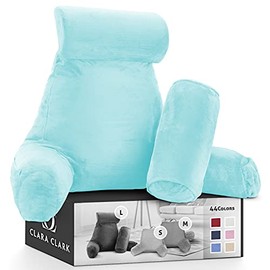 Clara Clark Bed Rest Reading Pillow with Arms and Pockets, for Kids Teens & Adults - Premium Shredded Memory Foam TV Pillow, Large, Baby Blue