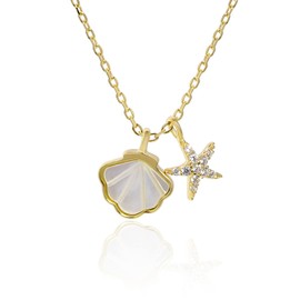 Meissa Silver Starfish Necklace for Women Sea Shell Pendant Necklace Mother of Pearl Cubic Zirconia Ocean Theme Sea Lover Chocker (Gold)