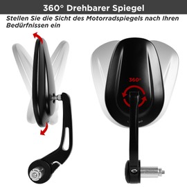 evermotor Universal Motorrad Rückspiegel, Lenkerendenspiegel E geprüft, 360°Drehbar Motorrad Spiegel, für Quad Roller ATV Scooter, 2 Stück