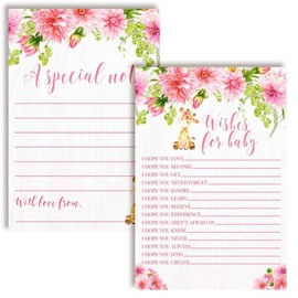 Watercolor Dahlia Floral Giraffe Girl Baby Wishes Cards 20, 4"x6" - Great Keepsake and Fun Activity for Baby Showers - Wishes for Baby Keepsakes Last Generations - Fill-In, Double-Sided Cards