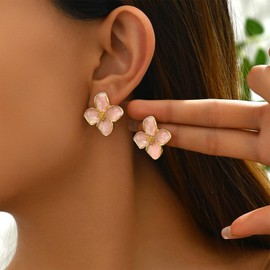 Pink Flower Earrings for Women Flower Stud Earrings Floral Statement Earrings Spring Dresses for Women 2025