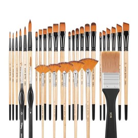 Paint Brush Set, 32pcs Nylon Bristles with Round, Filbert, Flat, Fan, Angle, Detail Brush, for Artists and Beginners for Acrylic Painting, Oil, Watercolor, Gouache Professional Painting Brushes Set
