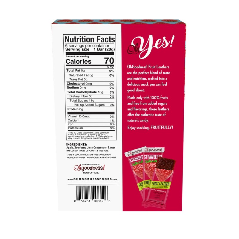 Oh Goodness! Fruit Leather Strawberry 3 Pack= 18 Count. No