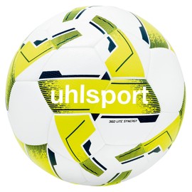 uhlsport 350 Lite Synergy, Junior Play and Training Ball, Football, for Children Between 10 and 12 Years, Size 5, White/Fluo Yellow/Navy