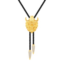 Legit Bling Native American Western Bolo Tie Necklace - Unisex Gold Cowboy Jewelry Gift for Men & Women (Lion With Hat)