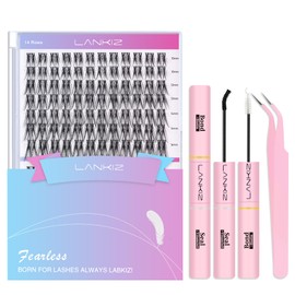 LANKIZ Lash Clusters Kit With Bond and Seal Natural Wispy 168pcs 10-16mm C/D Curl Classic Eyelash Clusters kit Resuable DIY Eyelash Extensions Set for Beginners & Lash Artists