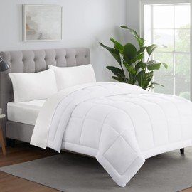 Serta ComfortSure Down Alternative Comforter, Soft Box Stitched Duvet Insert, Quilted Twin Comforter with 4 Corner Tabs, All Season Bedding, White
