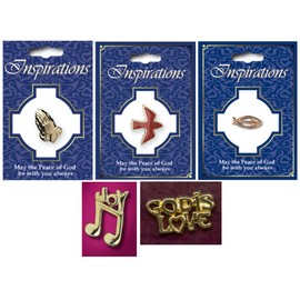 Biblegifts Christian Lapel Pin Badges. Gold Colour Religious Symbols Set of 5 Praying Hands, Dove, Fish, Joy, God Is Love Christian Witness Statement Gifts or Prizes