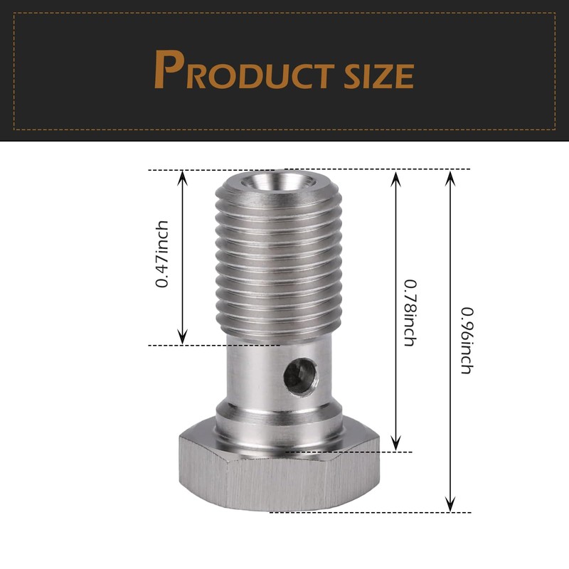 Zikefest M10x1.0 Metric Stainless Steel Single Banjo Bolt Brake Fitting