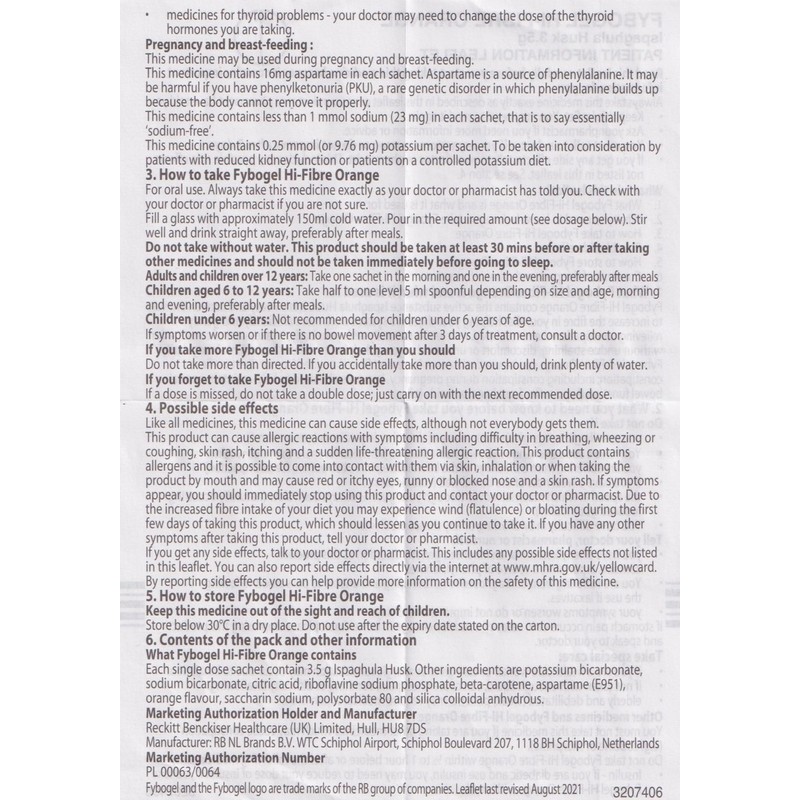 Fybogel - Hi-Fibre Orange Sachets - 10 x 4