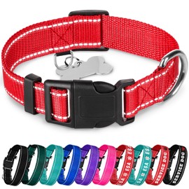 TECEUM Reflective Dog Collar – Red – XXS – Basic Nylon Pet Collar – Quick Release Buckle – Fits Small, Medium and Large Dogs, Puppies, Cats – ESA & Service Dog Options