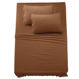 Lux Decor Twin Sheet Set - 4 PC Brushed Microfiber Bed Sheets 16 Inches Deep Pockets - Embroidered & Plain Pillowcases - Hotel Luxury Sheets Twin Size Bed Set - Soft Bedding Sheets (Brown)