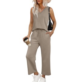 WIHOLL Two Piece Sets for Women Summer Outfits Comfy Lounge Sets Business Casual Outfits Airport Sweat Set Easter Outfit Women Coffee XL