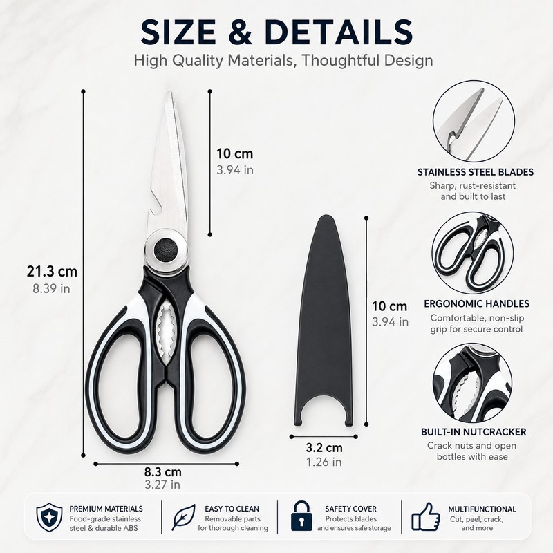 Heavy-Duty Kitchen Scissors for Food Prep – Stainless Steel Shears