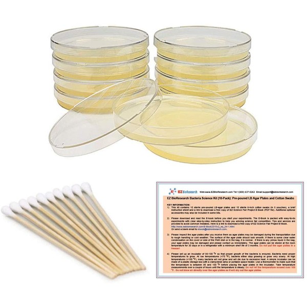 EZ BioResearch Bacteria Science Kit (IV): Top Science Fair Project Kit. Prepoured LB-Agar Plates And Cotton Swabs. Exclusive Free Science Fair Project E-Book Packed With Award Winning Experiments.