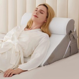 BIEEZZK Bed Wedge Pillow for Sleeping 3Pcs, Adjustable Wedge+1 Pillow, White/Grey