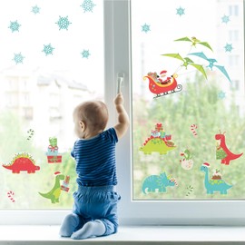 Stickerscape Christmas Santa Window Stickers (Christmas Dinosaur) | Christmas Window Decorations to Create a Winter Themed Display | Reusable, Re-positionable and Cleanly Removable