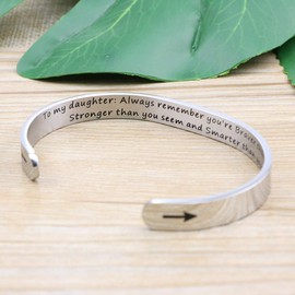 Daughter Mother Bracelets Wide Cuff Bangle Message Engraved Christmas Gifts for Her (To my daughter, Always remember you're braver than you believe)