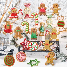 20 Pcs Christmas Outdoor Yard Signs Ornaments Double Sided Christmas Peppermint Candy Gingerbread Hanging Ornament Large Candy Yard Decoration Christmas Tree Decorations for Candy Party(Gingerbread)