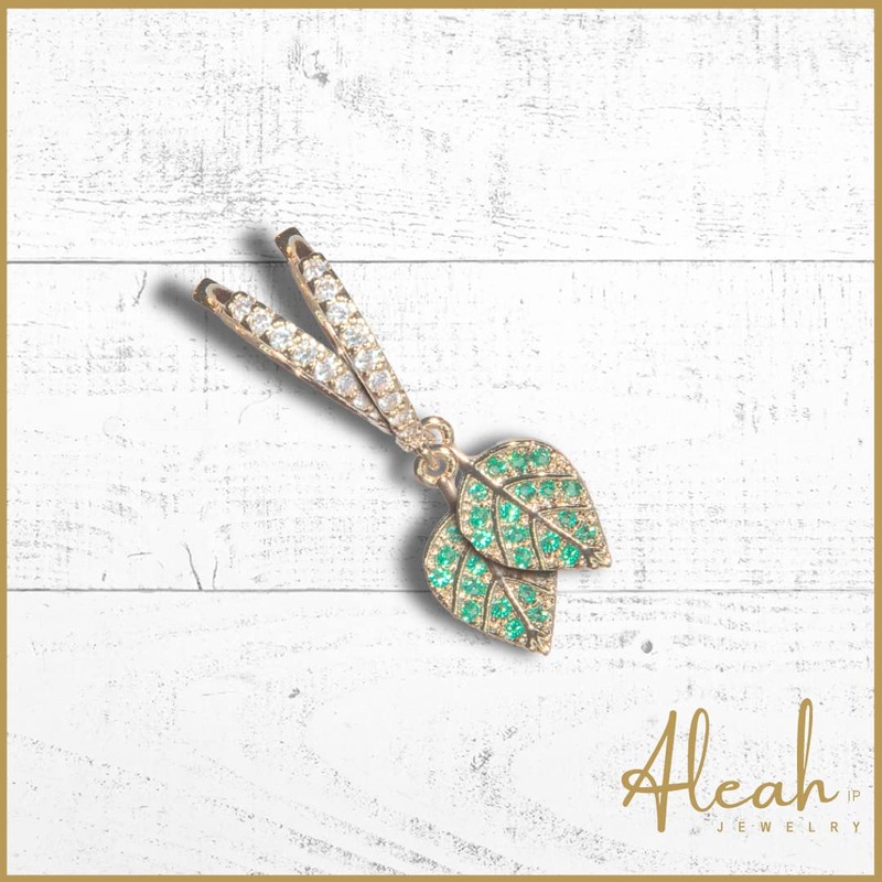 Aretes | Aretes Arracada de Hojas con Zirconia verde en