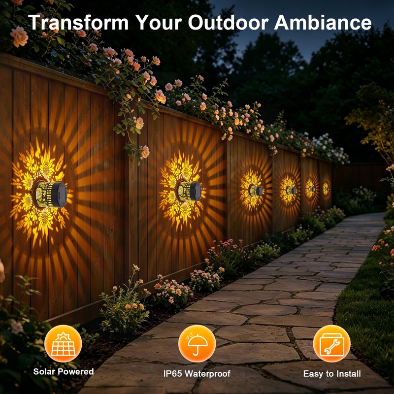 Lumoza 2 PCS Solar Fence Lights Outdoor, Metal Solar Powered