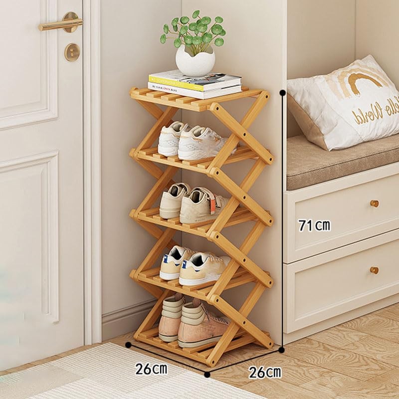 YYW Shoe Rack, Foldable Bamboo Shoes Shelf, Freestanding Shoe Storage
