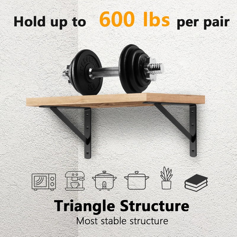 Heavy Duty Shelf Brackets 12 x 8 inches, 6 Pack