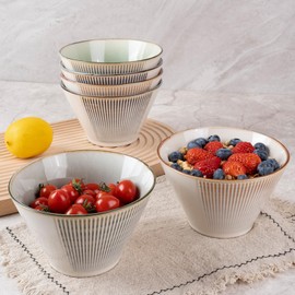 WHITEPEONY Ceramic Bowls For Kitchen, 26oz - Bowl Set of 6 - For Cereal, Salad, Pasta, Soup, Ramen, Serving etc - Dishwasher, Microwave, and Oven Safe - For Breakfast, Lunch and Dinner (Embossment)