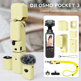 TYUANDOUER Pocket 3 Case & Neck Lanyard, Silicone Protective Case Cover Lens Screen Protector Compatible with DJI Osmo Pocket 3 Creator Combo, Adjustable Easy Carry Strap for DJI Pocket 3 - Yellow