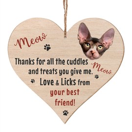 Bang Tidy Clothing Hairless Sphynx Gifts for Cat Lovers Owners - Cats Themed Wooden Hanging Heart Plaque Sign Gift Tag - Perfect Pet Present Keepsake for Cat Lady or Cat Dad - MEOW! - 3 Sizes