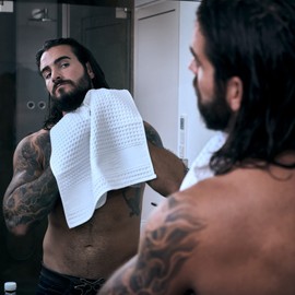 Störtebekker Premium Shaving Towel Made of 100% Cotton - Made in Germany - Towel with Hanging Tab - High-Quality Border - Towel for Shaving