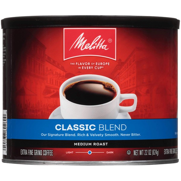 Melitta Classic Blend Coffee, Medium Roast, Extra Fine Grind, 22 Ounce Can (Pack of 6)
